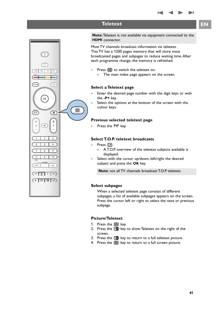 Teletext, Teletext en | Philips 32PF9641D/10 User Manual | Page 41 / 66