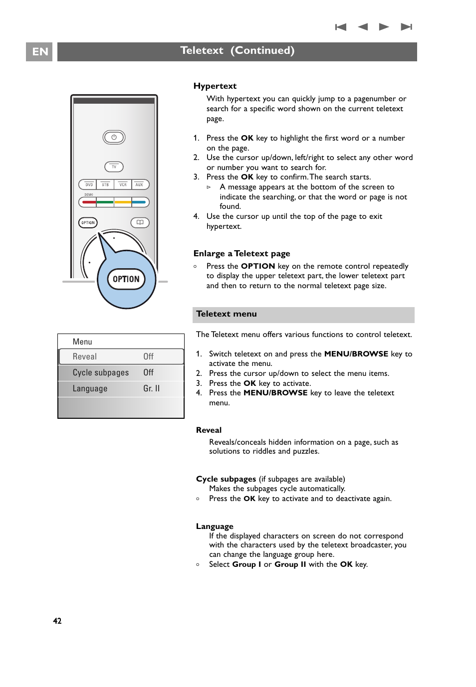 Teletext (continued) en | Philips 32PF9641D/10 User Manual | Page 42 / 66