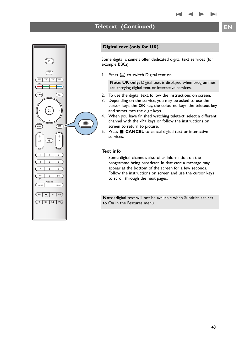 Teletext (continued) en | Philips 32PF9641D/10 User Manual | Page 43 / 66