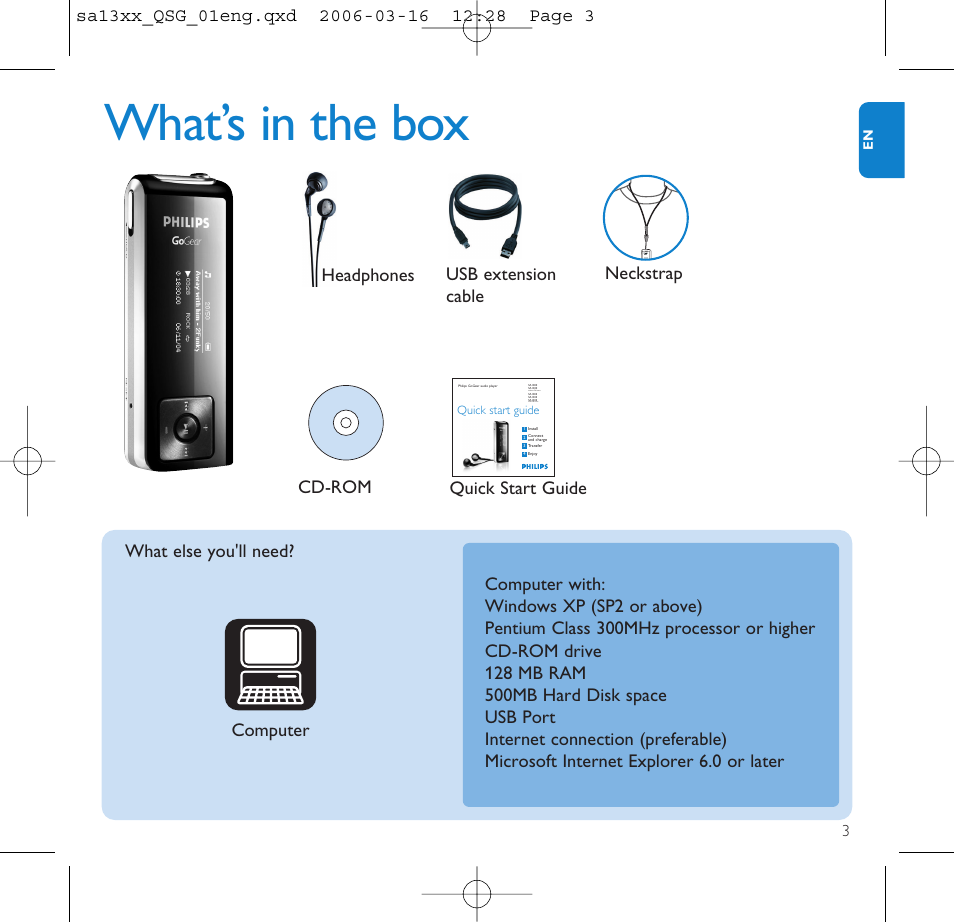 What’s in the box | Philips GOGEAR AUDIO PLAYER SA1330 User Manual | Page 7 / 13