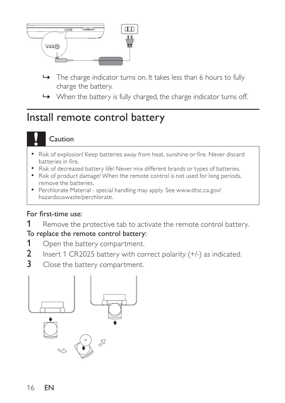Install remote control battery | Philips PET748 User Manual | Page 15 / 25
