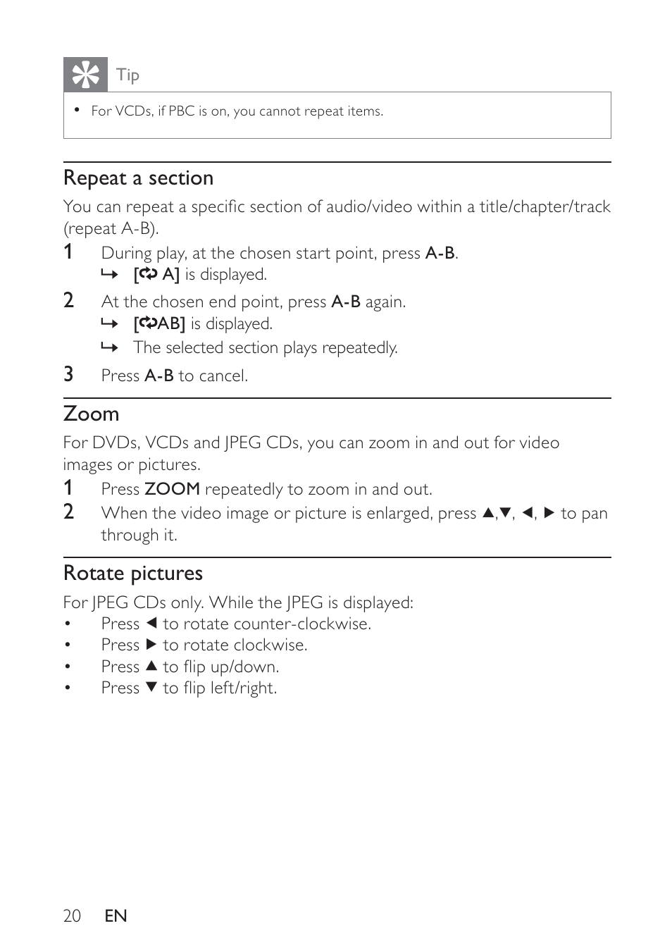 Zoom, Rotate pictures | Philips PET748 User Manual | Page 19 / 25