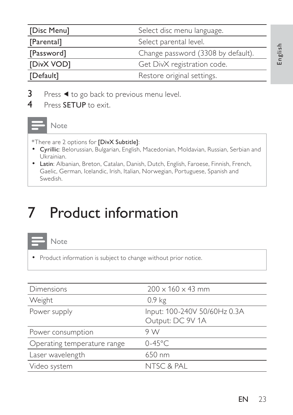 7 product information | Philips PET748 User Manual | Page 22 / 25