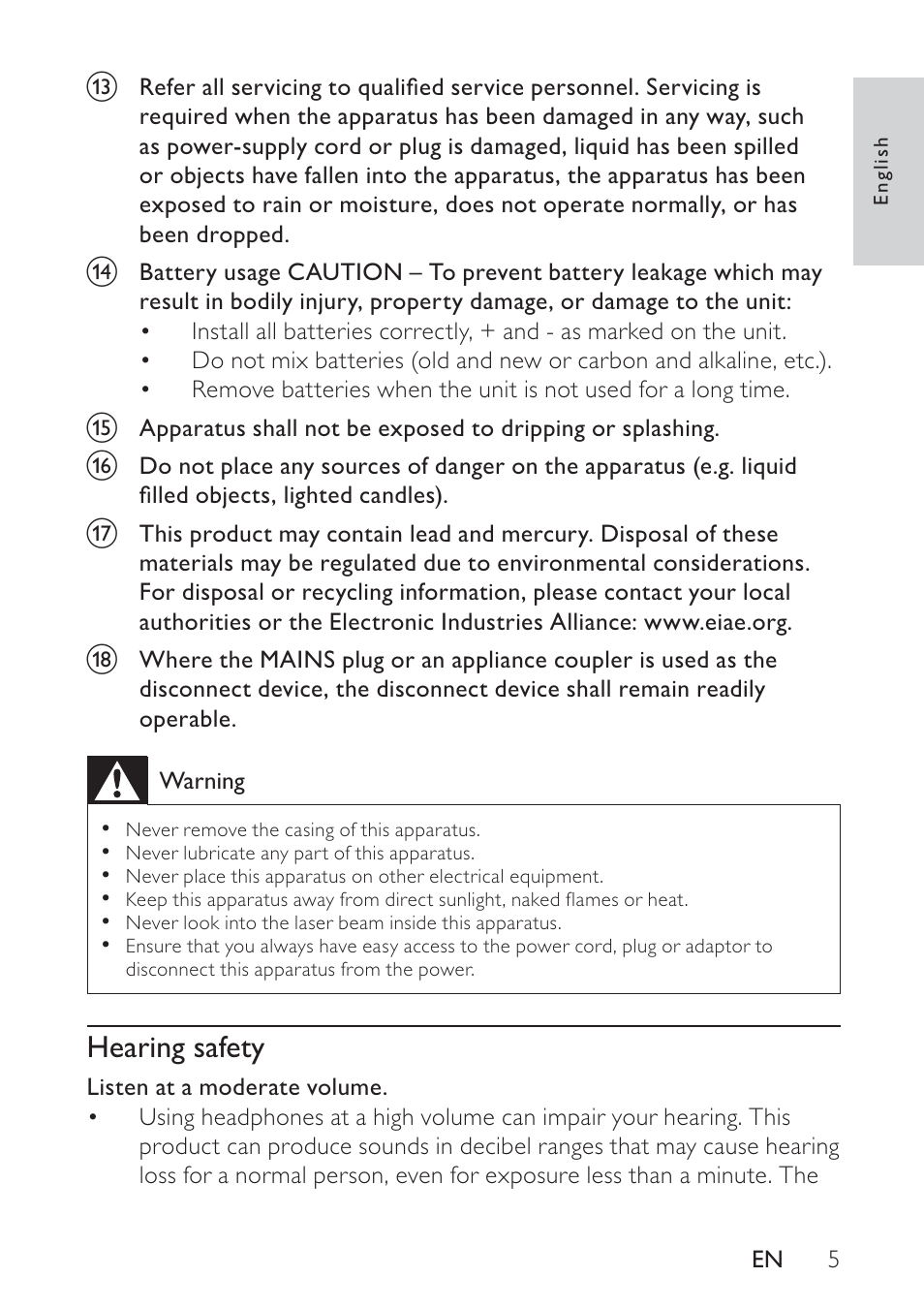 Hearing safety | Philips PET748 User Manual | Page 4 / 25