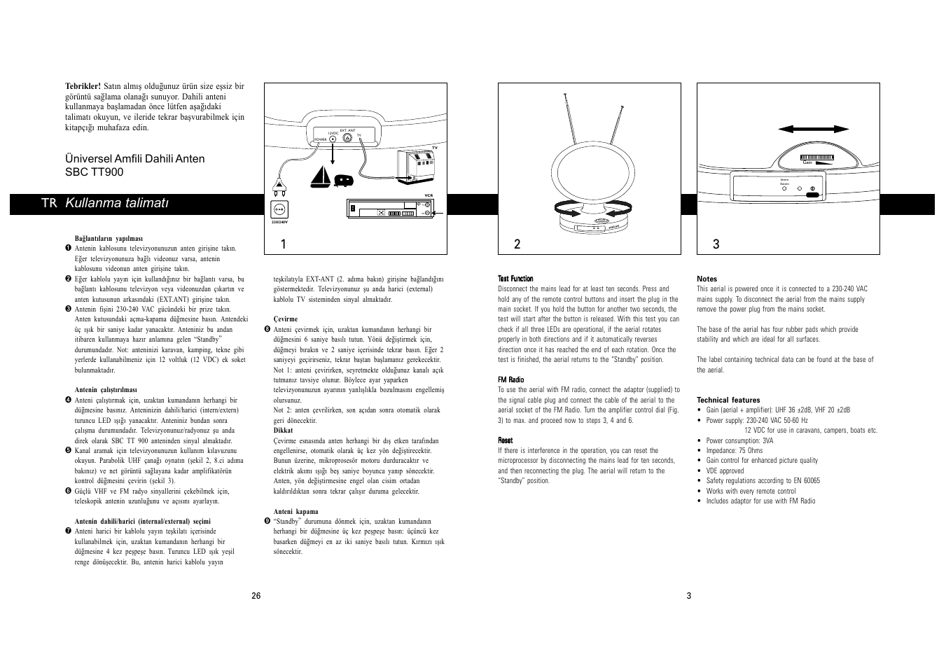 Kullanma talimatý, Üniversel amfili dahili anten sbc tt900 | Philips SBC TT900 User Manual | Page 3 / 14