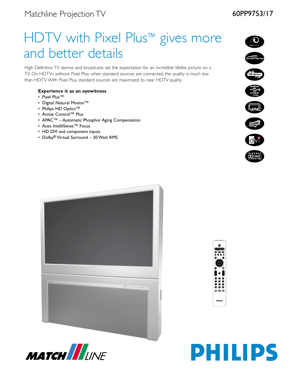 Philips Match Line 60PP9753/17 User Manual | 2 pages