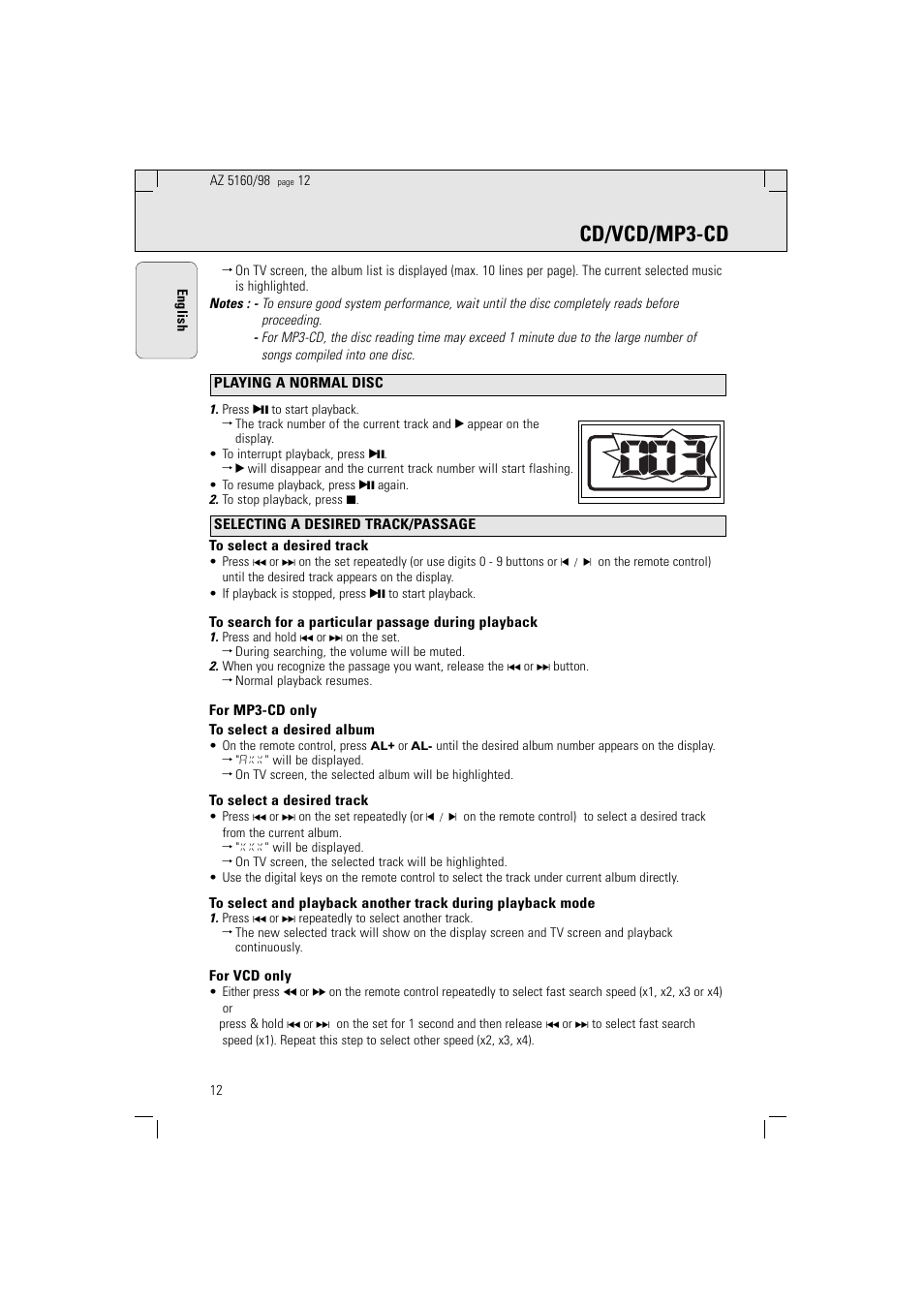 Cd/vcd/mp3-cd | Philips AZ5160 User Manual | Page 12 / 22