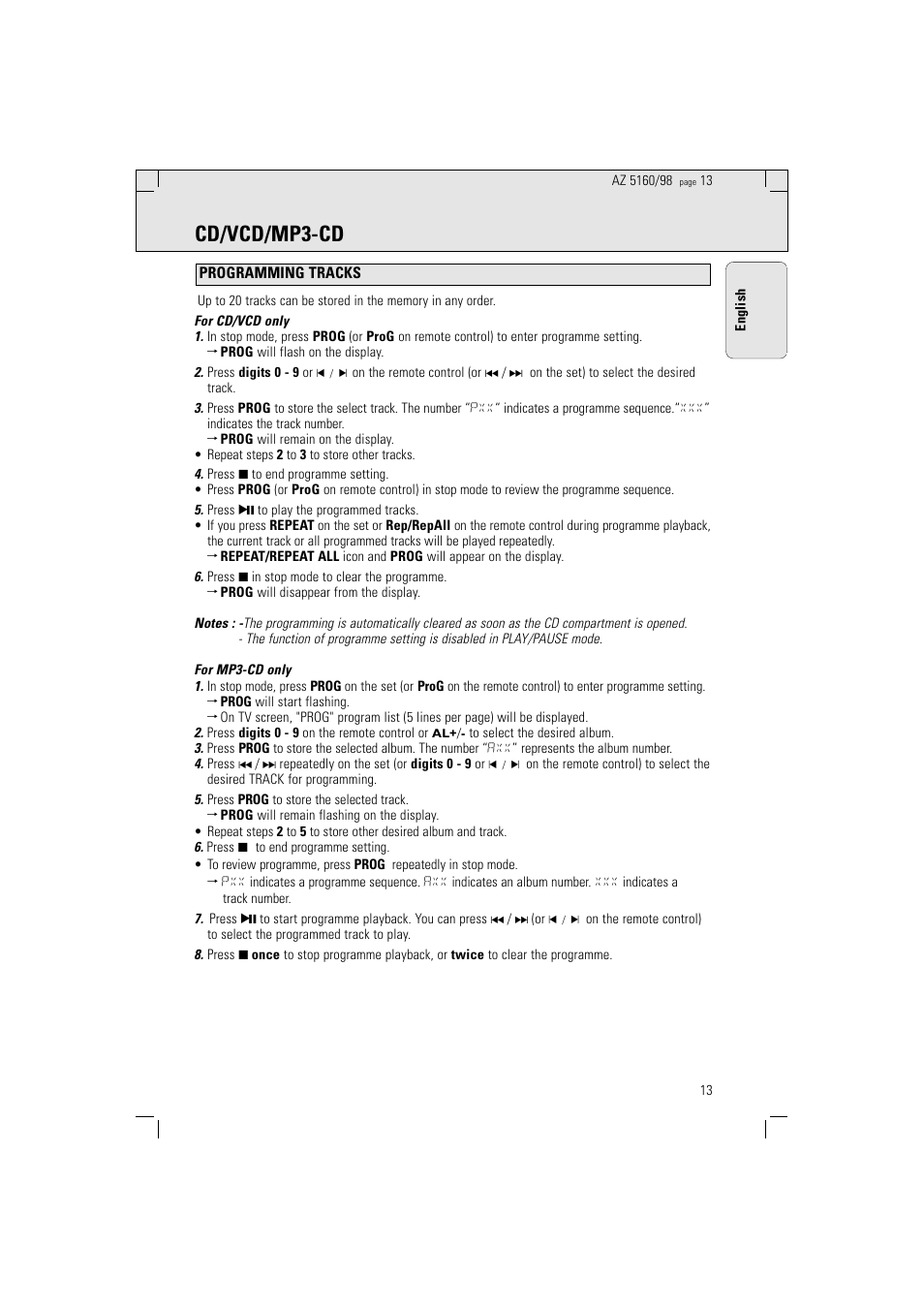 Cd/vcd/mp3-cd | Philips AZ5160 User Manual | Page 13 / 22