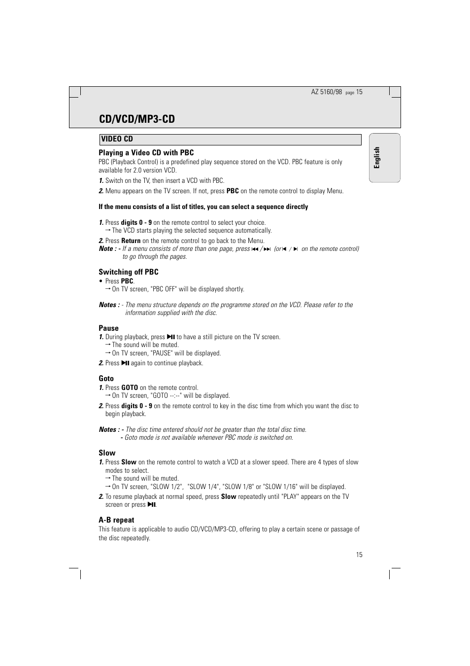 Cd/vcd/mp3-cd | Philips AZ5160 User Manual | Page 15 / 22