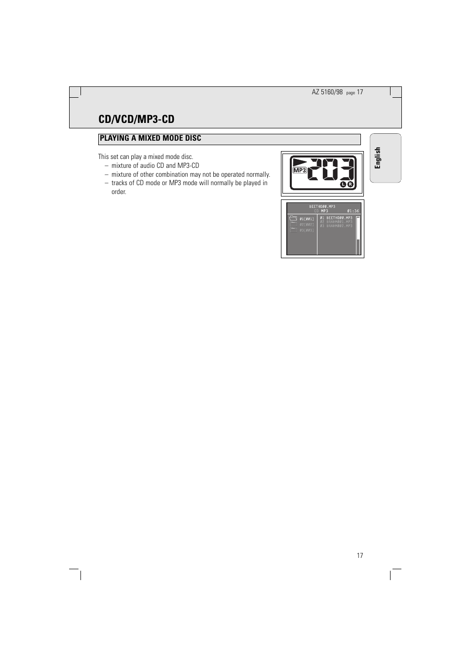 Cd/vcd/mp3-cd | Philips AZ5160 User Manual | Page 17 / 22