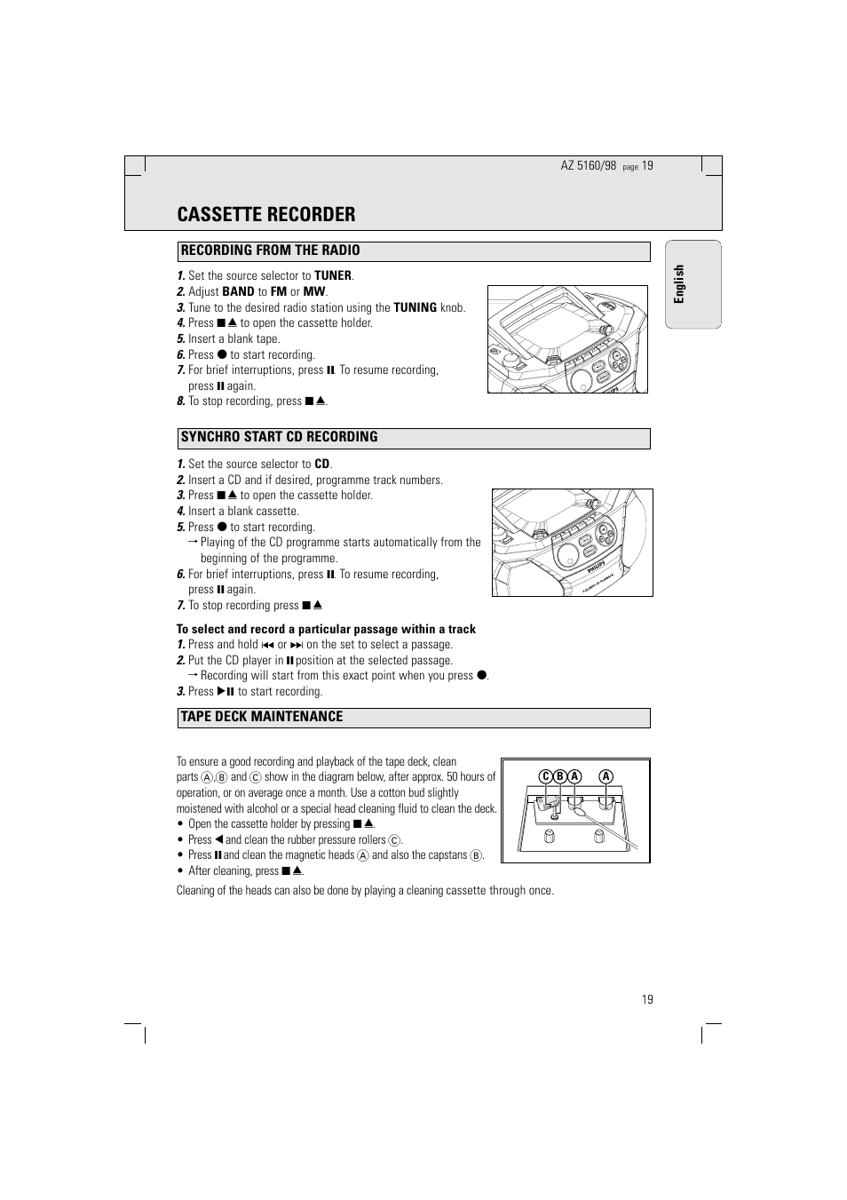 Cassette recorder | Philips AZ5160 User Manual | Page 19 / 22