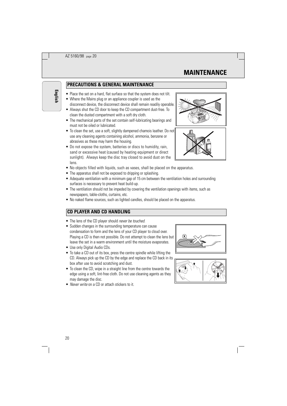 Maintenance | Philips AZ5160 User Manual | Page 20 / 22