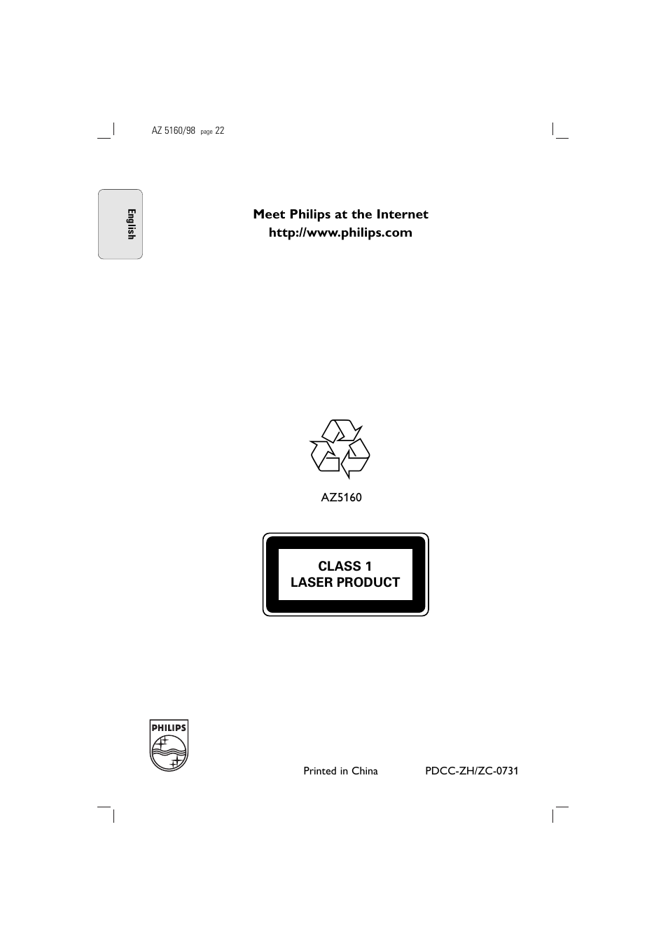 Philips AZ5160 User Manual | Page 22 / 22