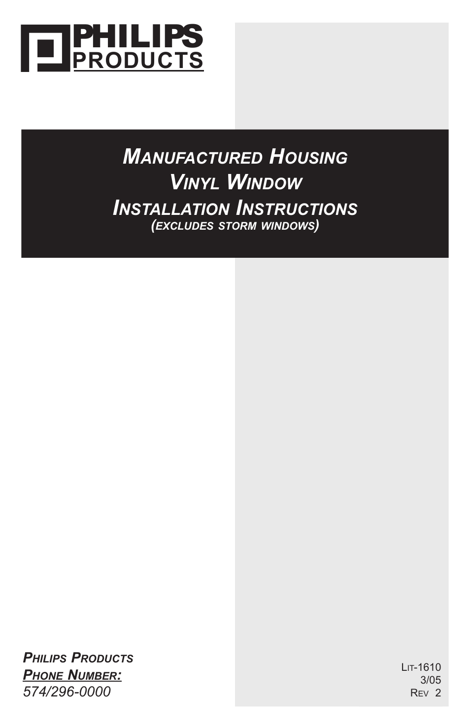 Philips Manufactured Housing Vinyl Window User Manual | 6 pages