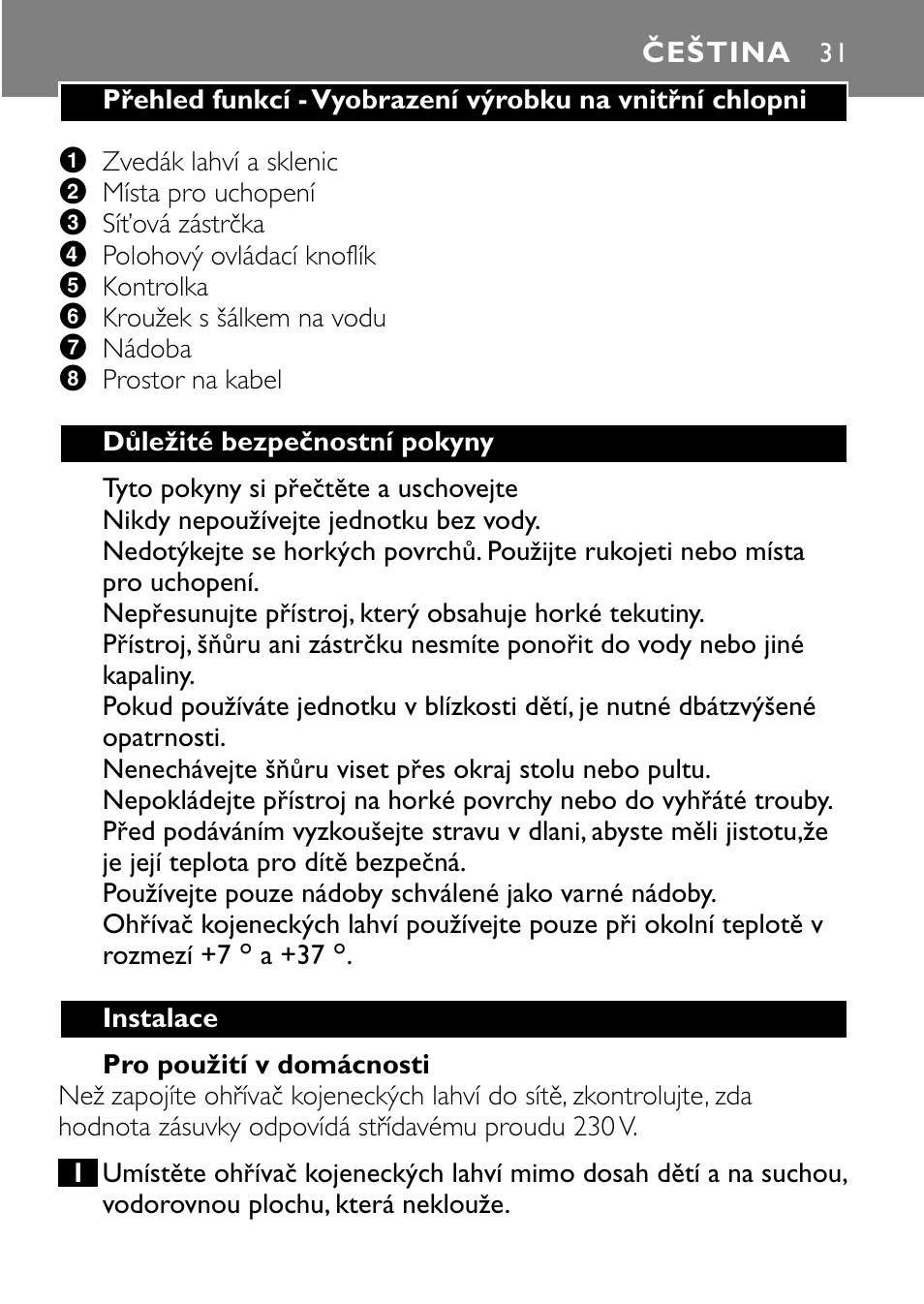 Čeština | Philips SCF250 User Manual | Page 31 / 102