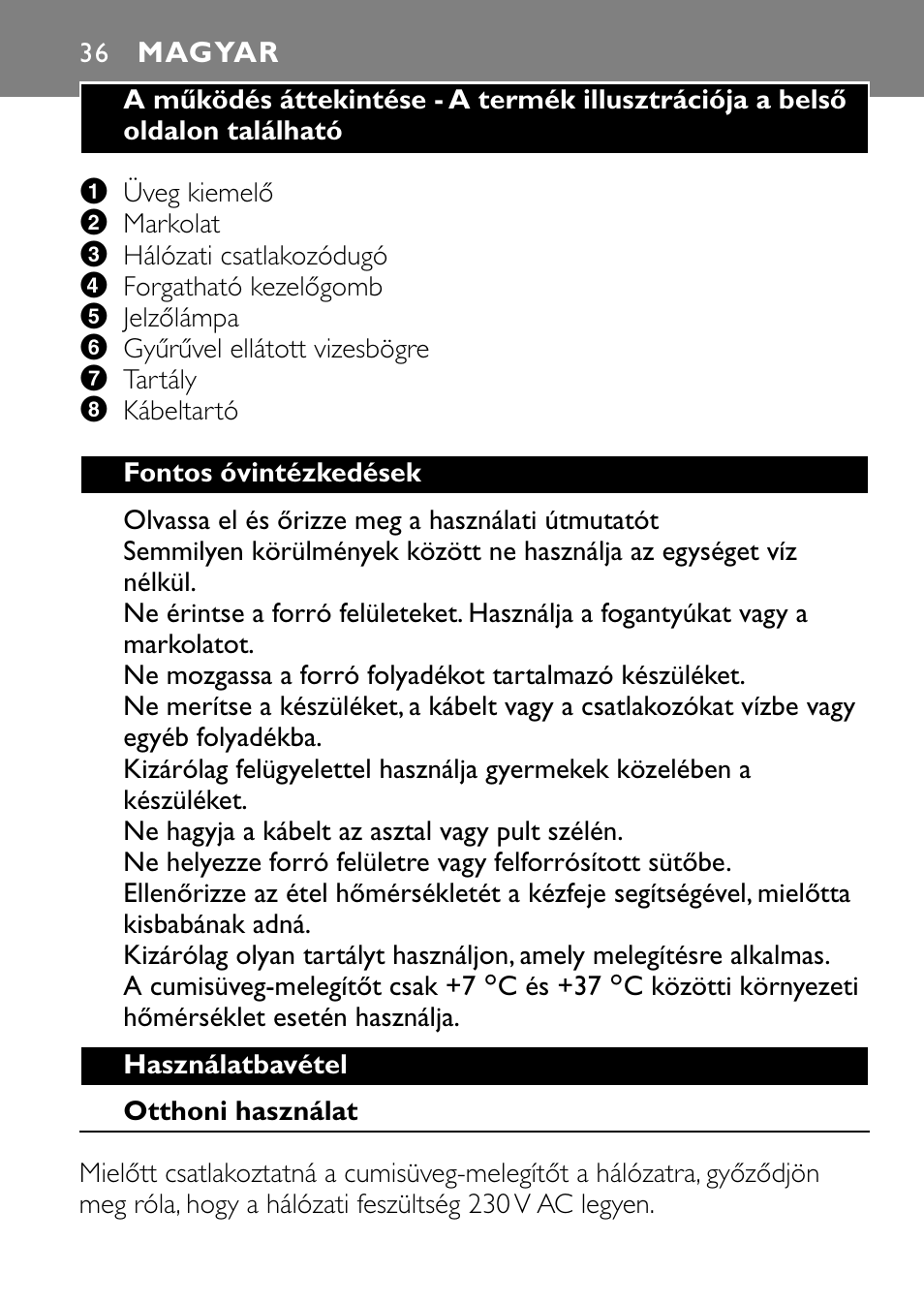 Magyar | Philips SCF250 User Manual | Page 36 / 102