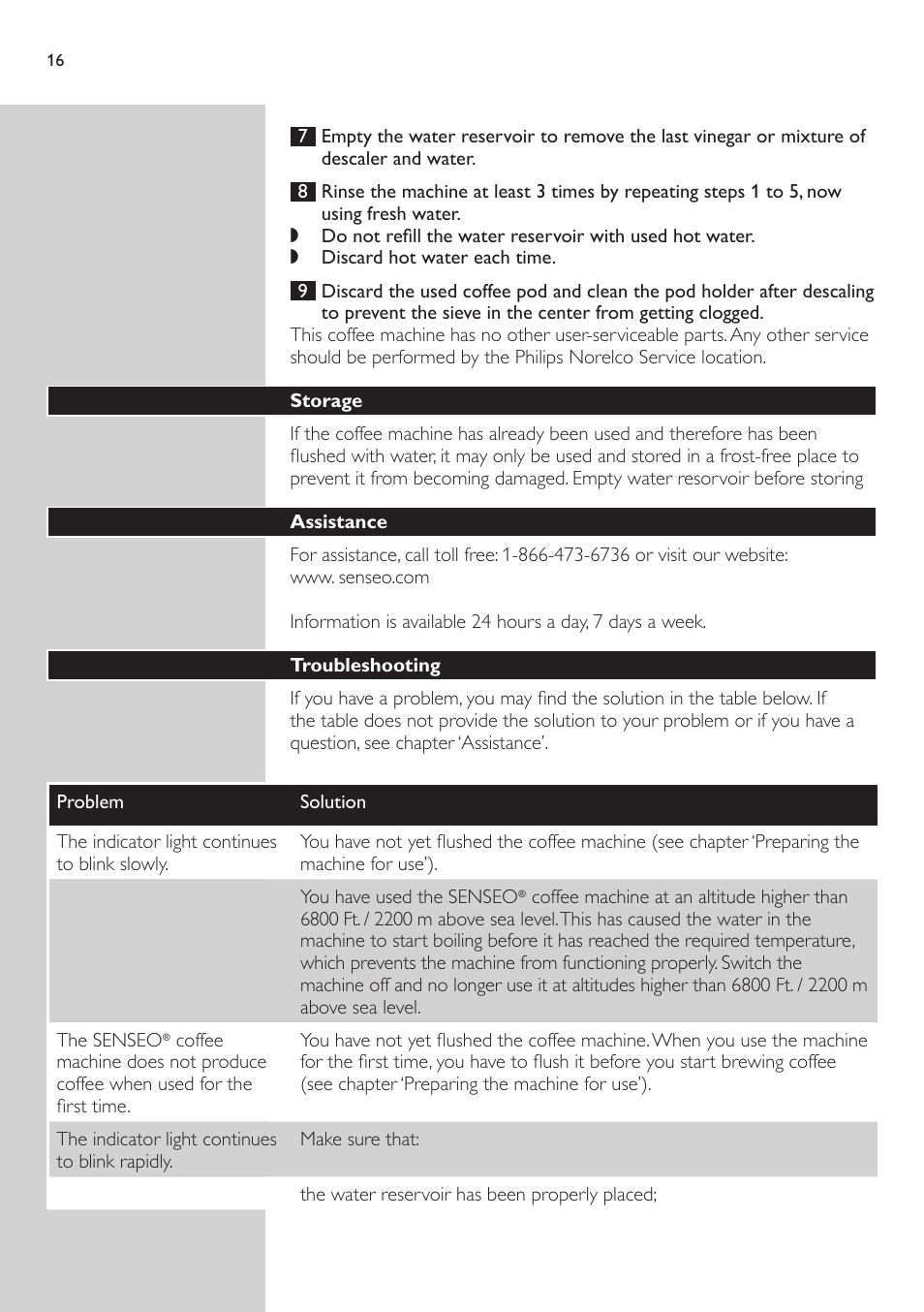 Replacement, Environment, Guarantee & service | Troubleshooting | Philips HD7826 User Manual | Page 16 / 20