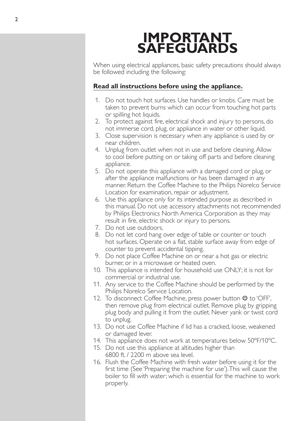 Important safeguards | Philips HD7826 User Manual | Page 2 / 20