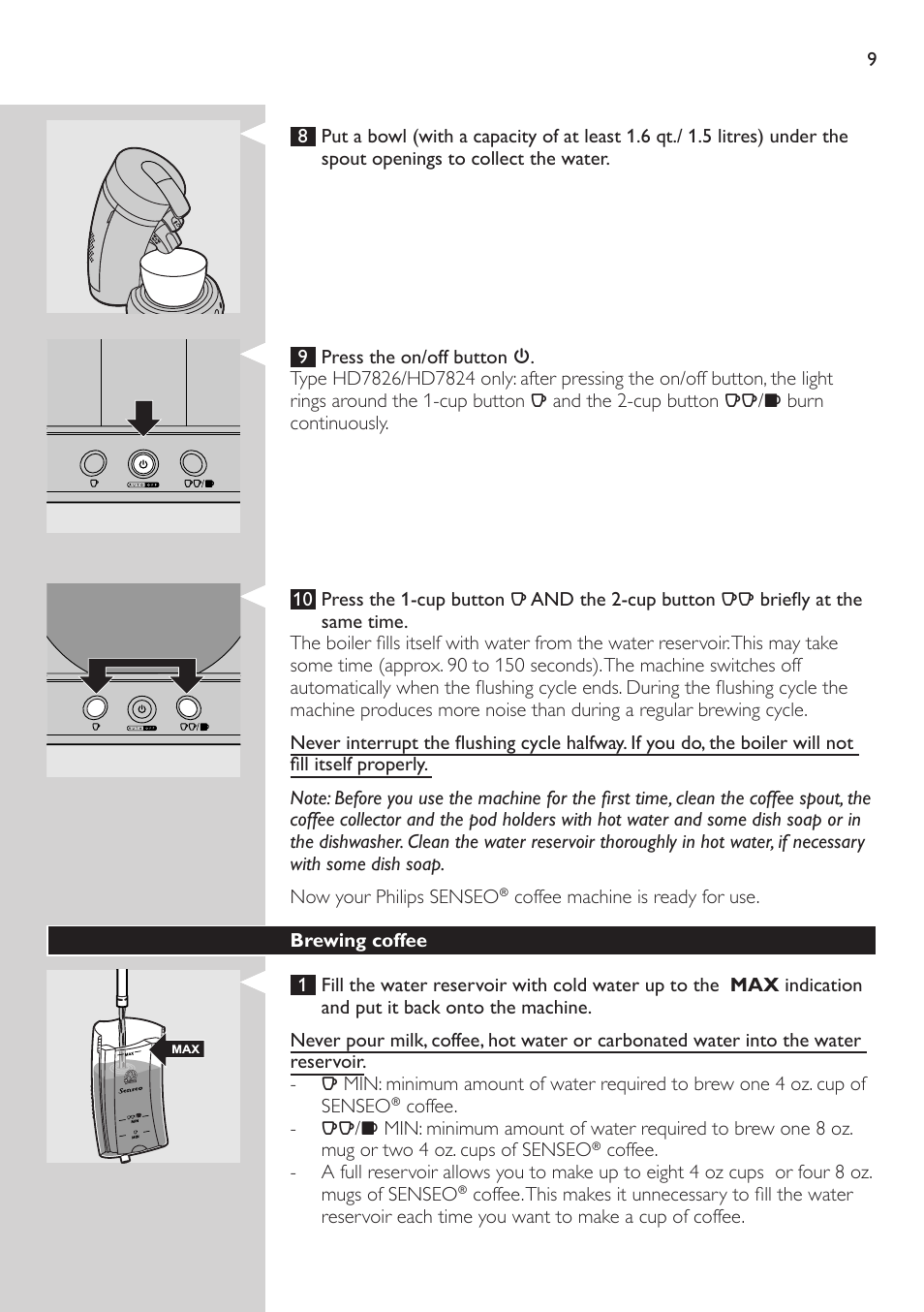 Brewing coffee | Philips HD7826 User Manual | Page 9 / 20