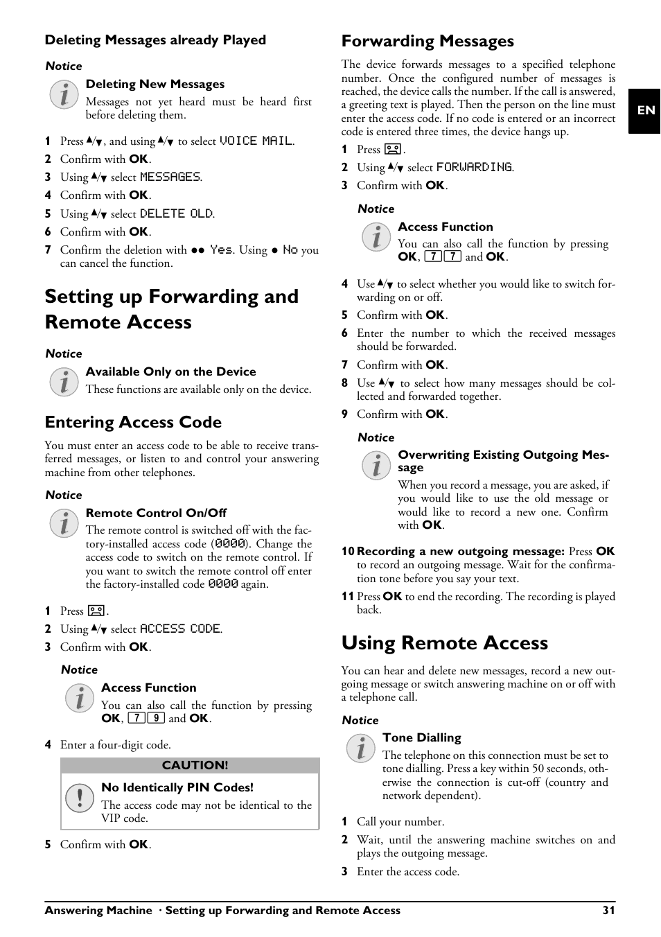 Setting up forwarding and remote access, Entering access code, Forwarding messages | Using remote access | Philips PPF685 User Manual | Page 31 / 64