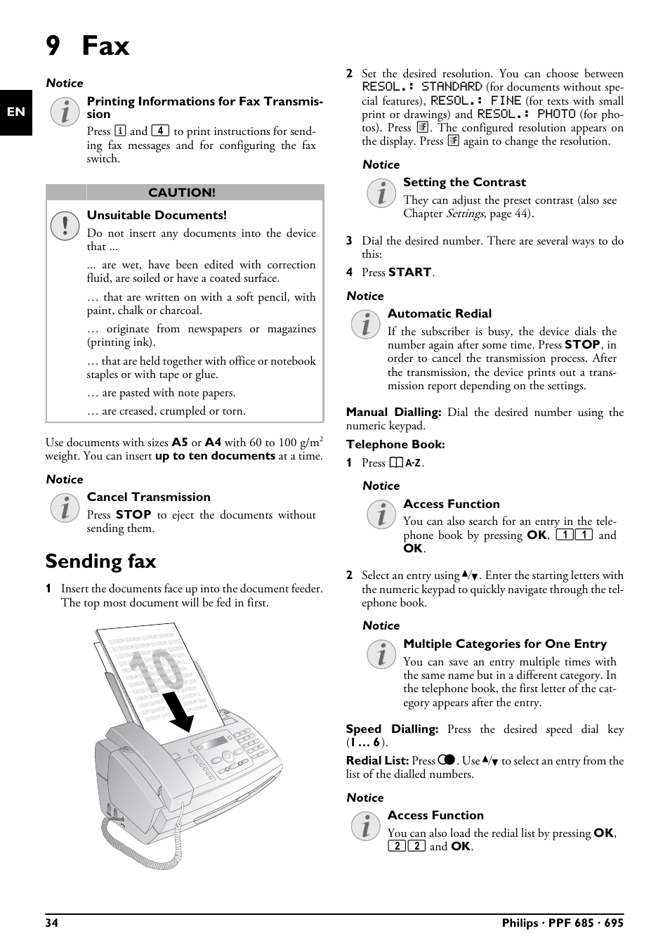 9 fax, Sending fax | Philips PPF685 User Manual | Page 34 / 64