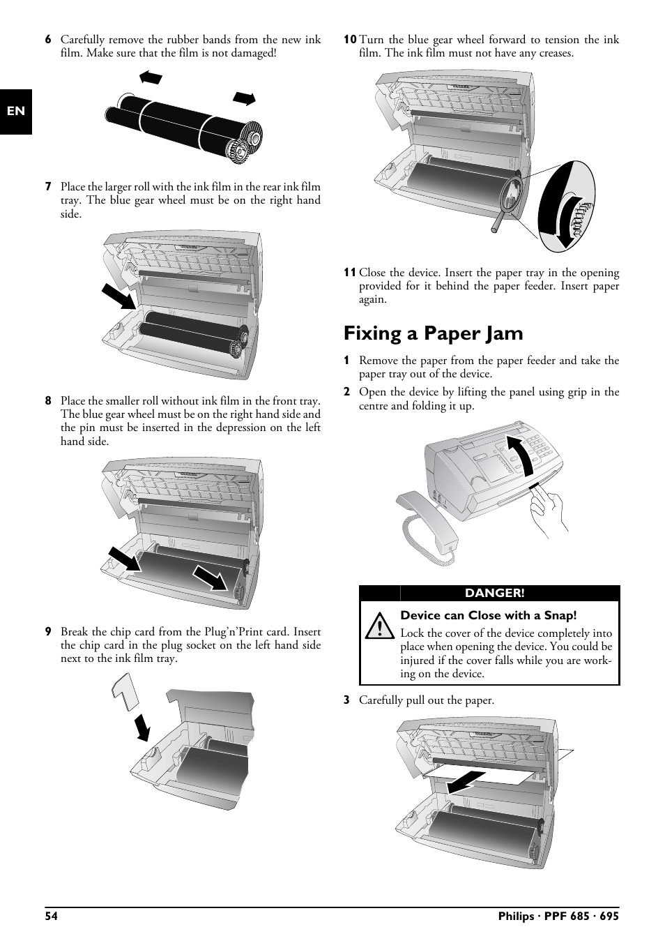 Fixing a paper jam | Philips PPF685 User Manual | Page 54 / 64