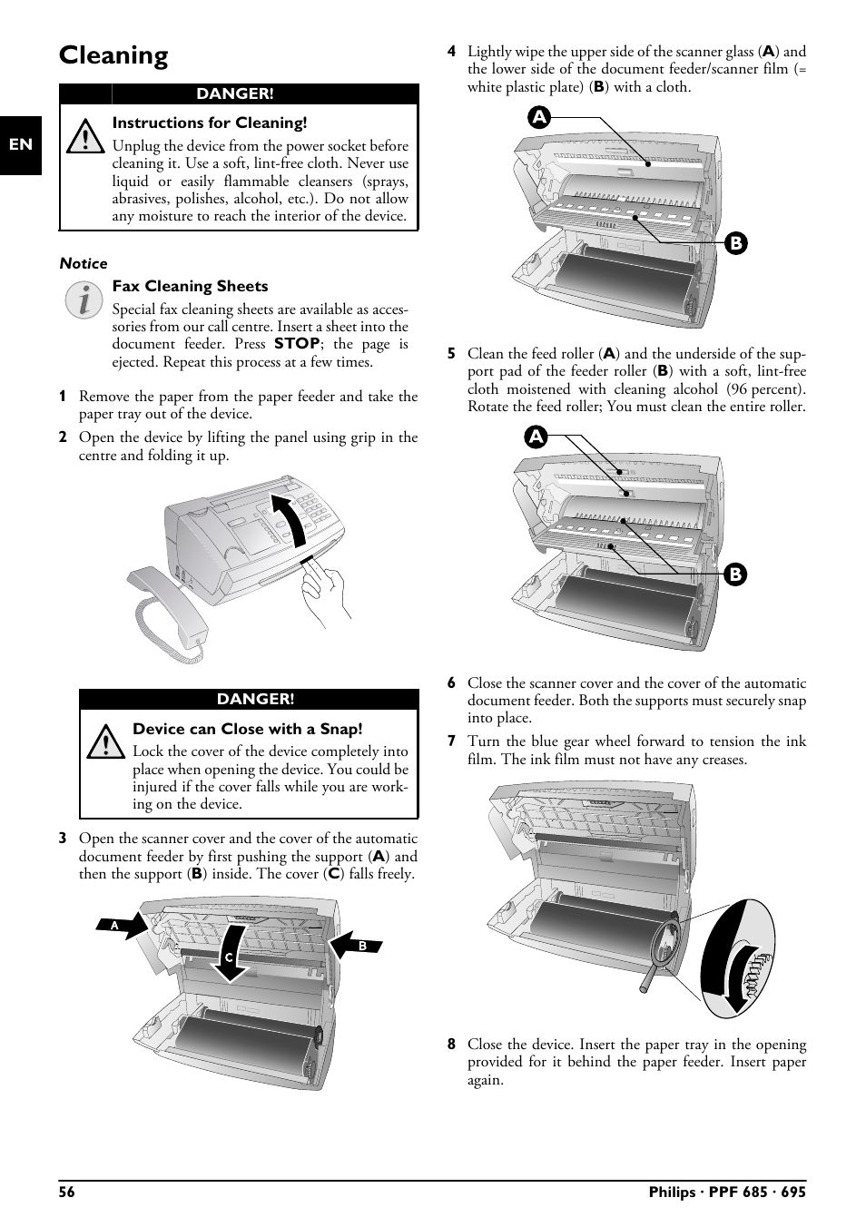 Cleaning | Philips PPF685 User Manual | Page 56 / 64