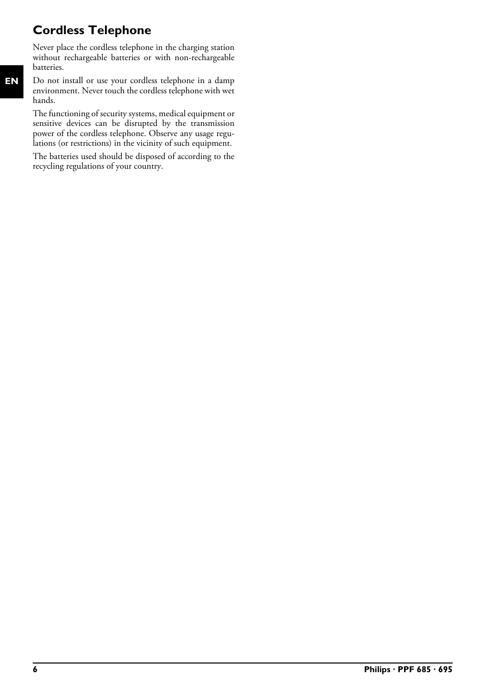 Cordless telephone | Philips PPF685 User Manual | Page 6 / 64