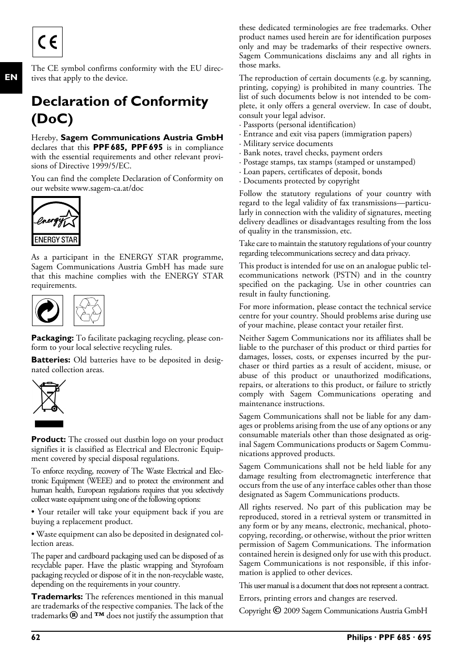 Declaration of conformity (doc) | Philips PPF685 User Manual | Page 62 / 64