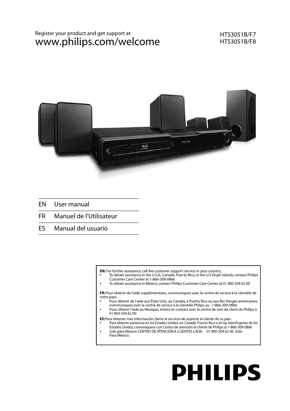 Philips HTS3051B/F8 User Manual | 62 pages