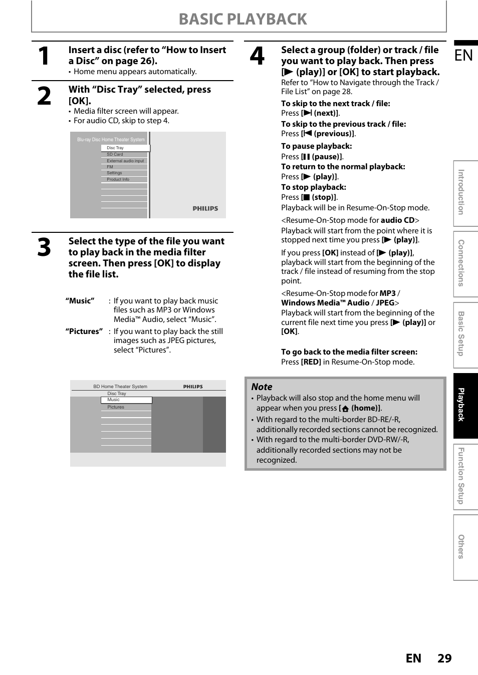 Basic playback | Philips HTS3051B/F8 User Manual | Page 29 / 62