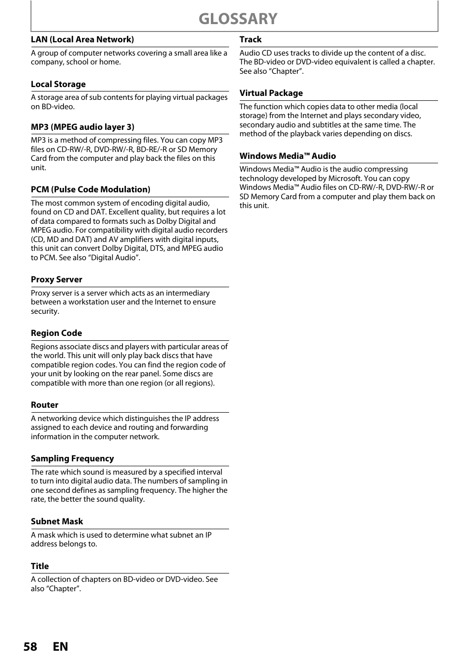 Lso “title, Sampling frequency” an, Glossary | Philips HTS3051B/F8 User Manual | Page 58 / 62