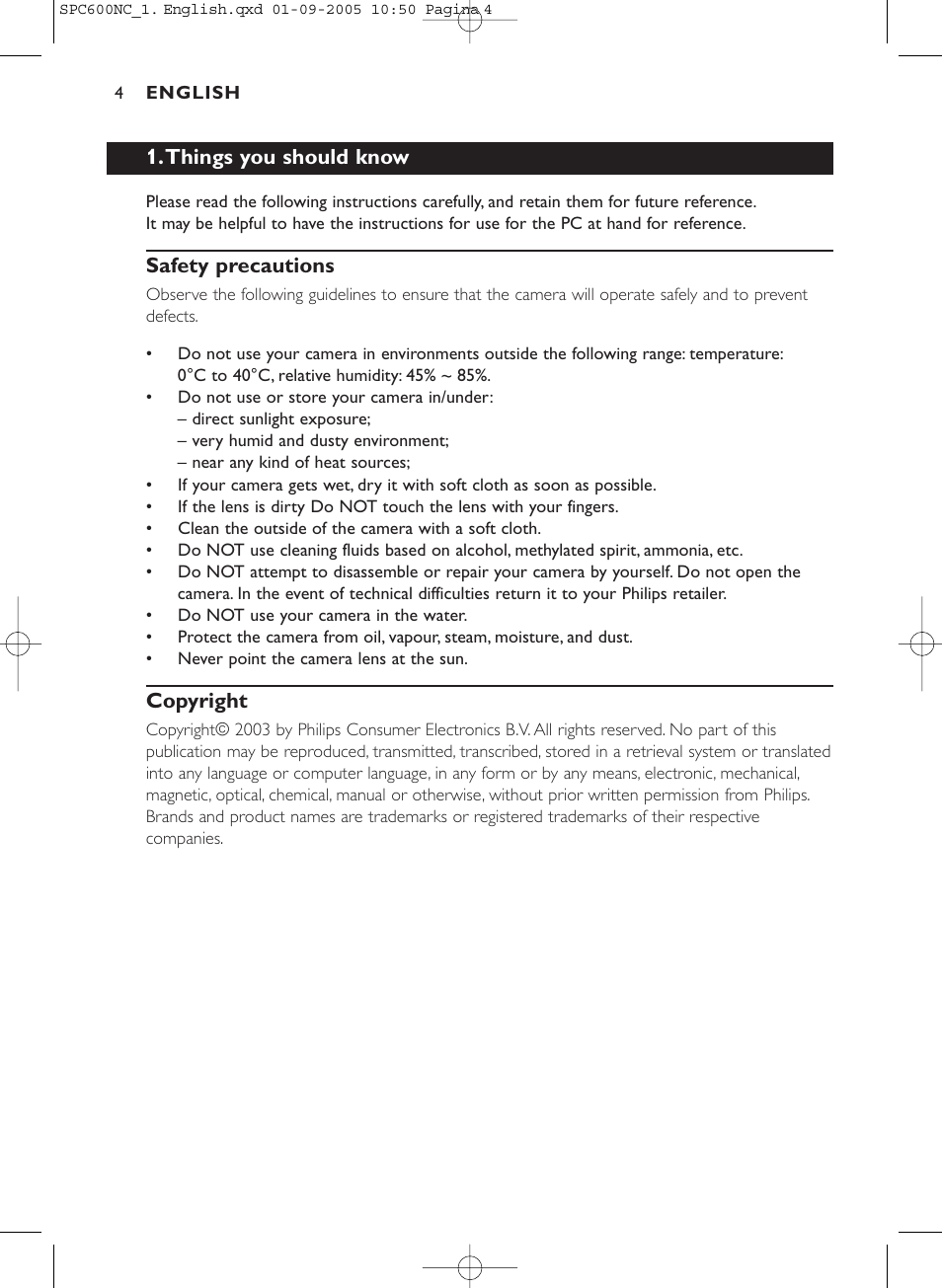 Things you should know, Safety precautions, Copyright | Philips SPC600NC/37 User Manual | Page 4 / 22
