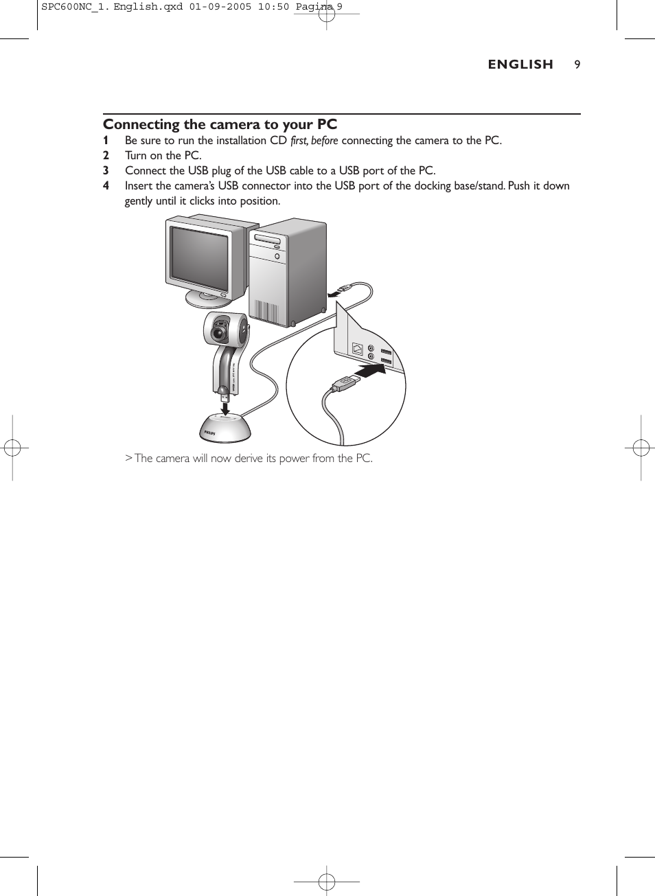 Connecting the camera to your pc | Philips SPC600NC/37 User Manual | Page 9 / 22