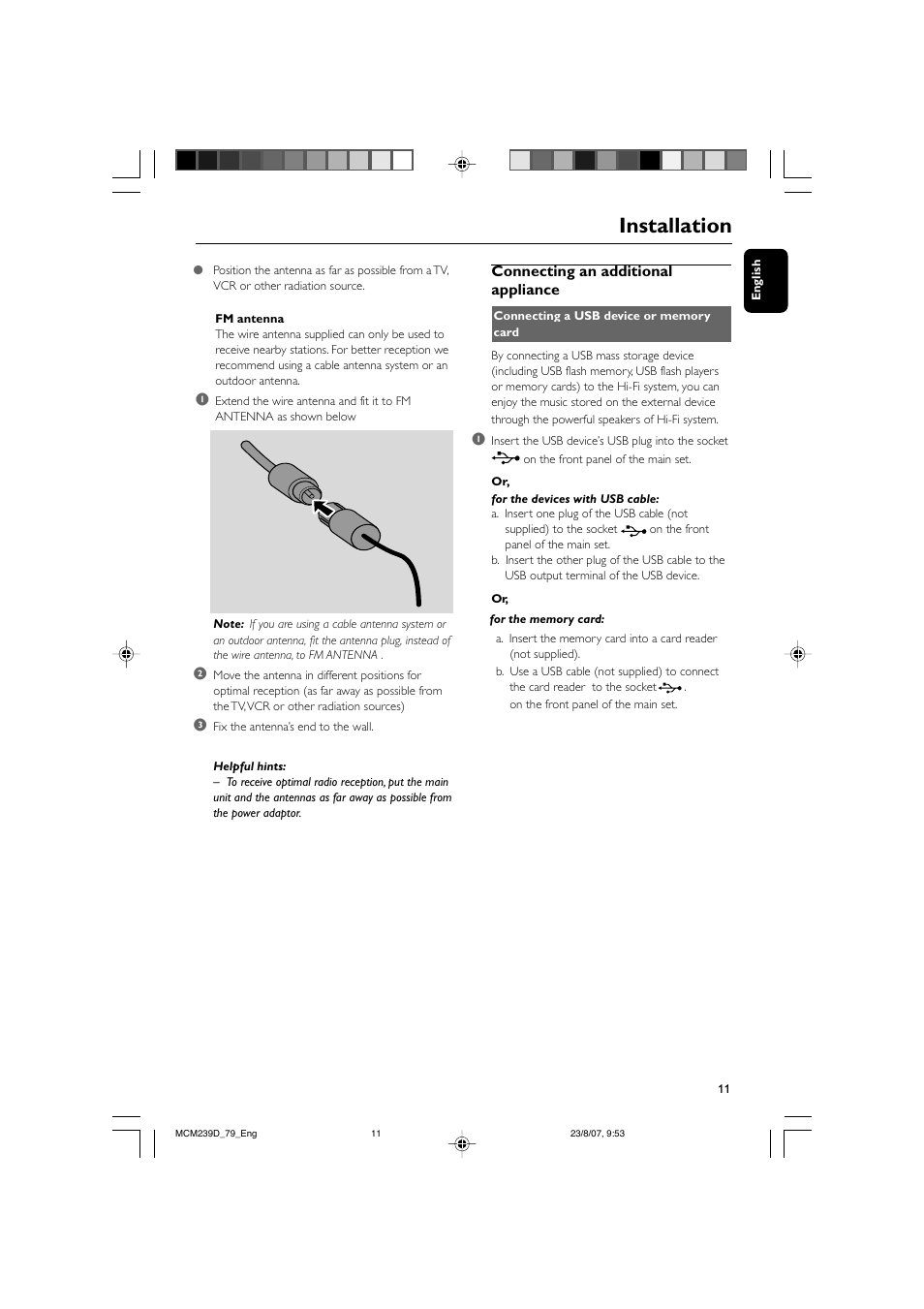 Installation | Philips MCM239D User Manual | Page 11 / 28