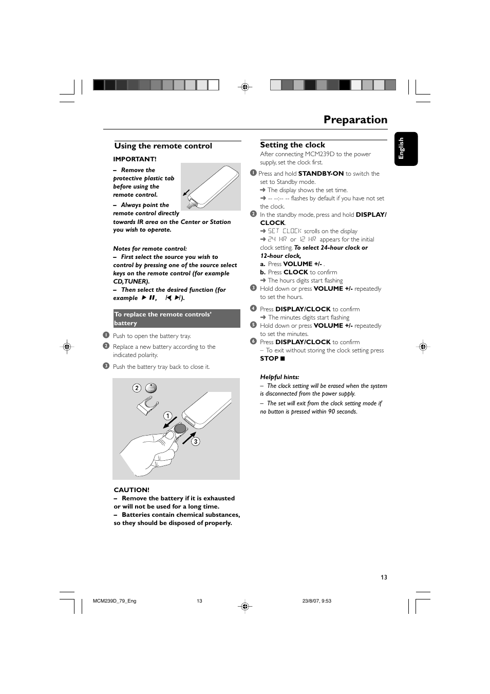 Preparation | Philips MCM239D User Manual | Page 13 / 28