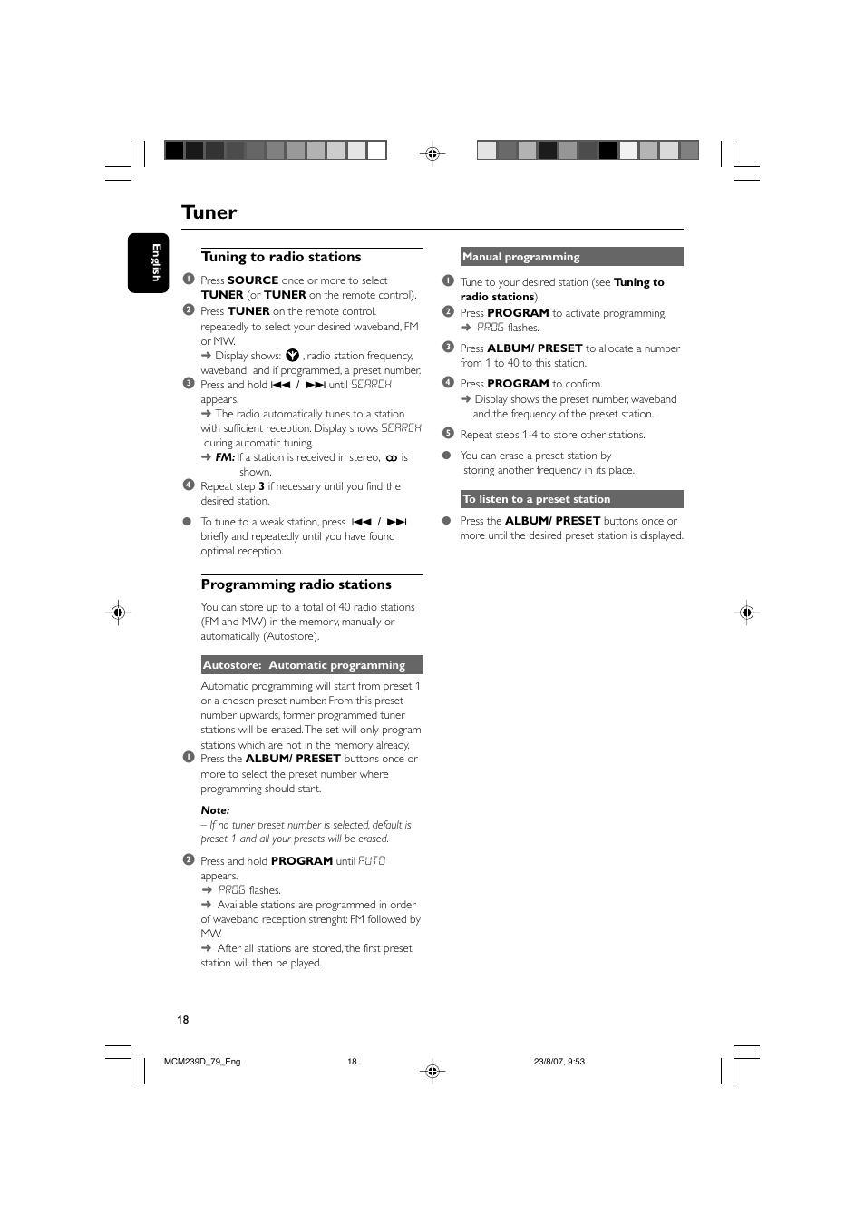 Tuner | Philips MCM239D User Manual | Page 18 / 28