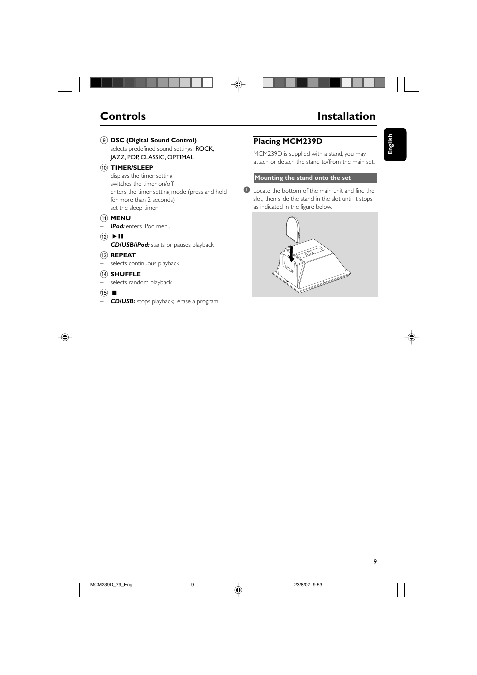 Controls installation | Philips MCM239D User Manual | Page 9 / 28