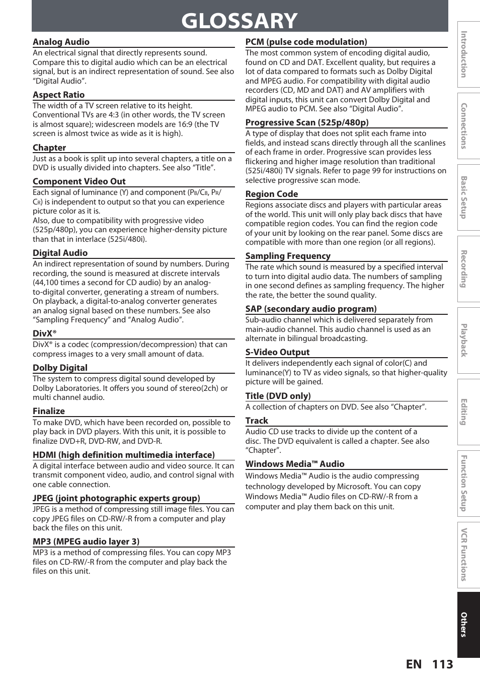 Glossary, 113 en | Philips DVDR3545V User Manual | Page 113 / 116