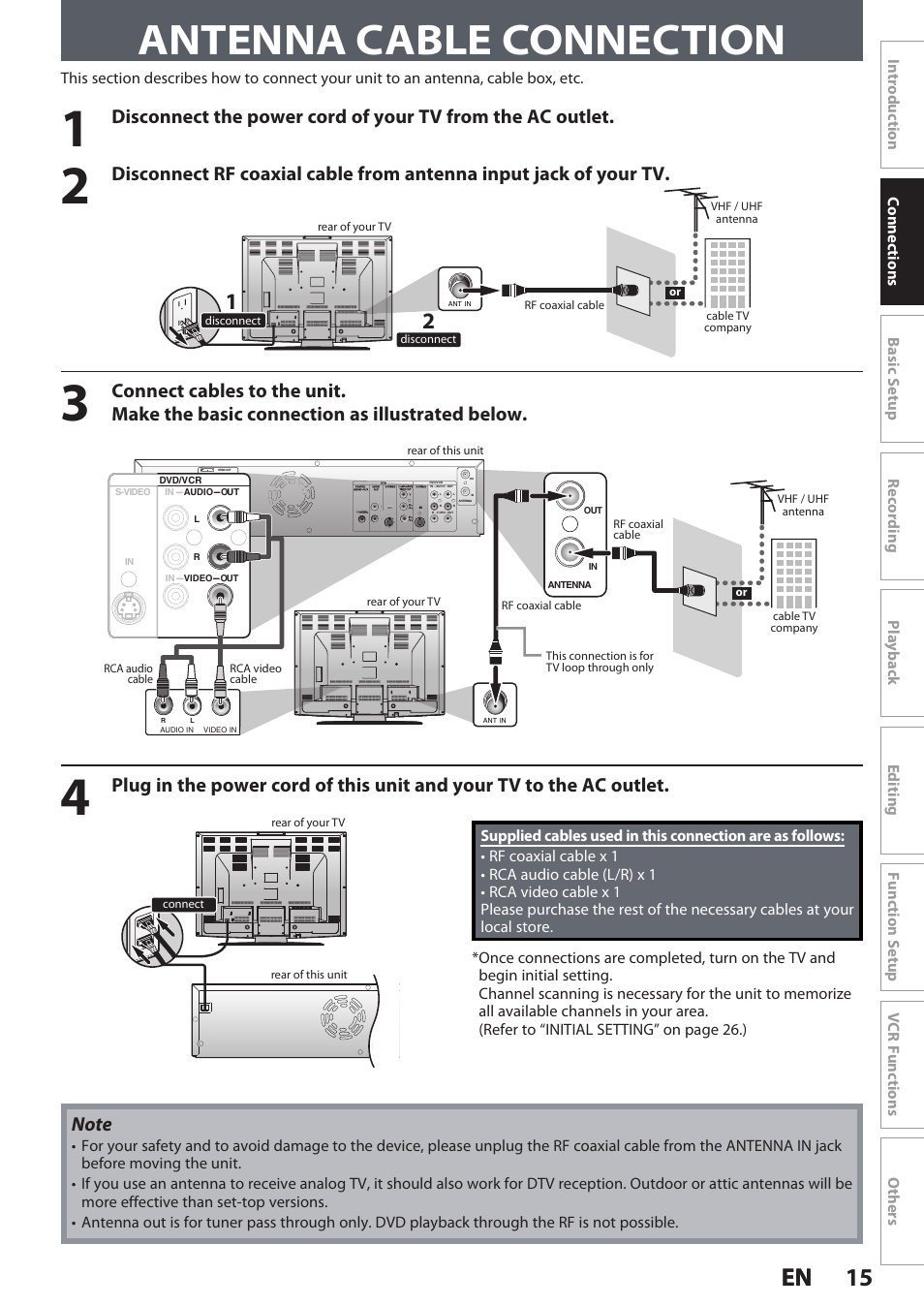 Antenna cable connection, 15 en 15 en | Philips DVDR3545V User Manual | Page 15 / 116
