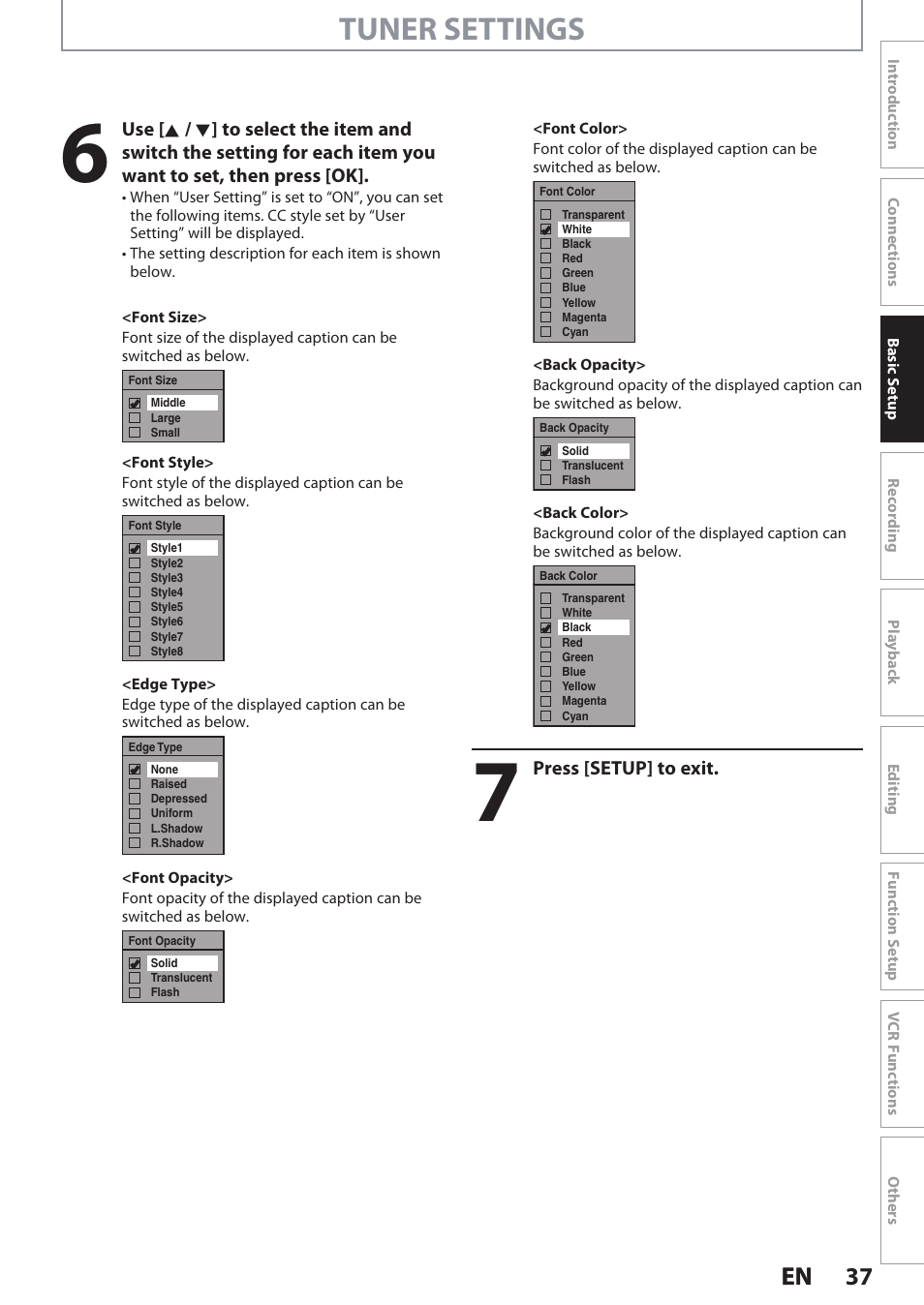 Tuner settings, 37 en 37 en | Philips DVDR3545V User Manual | Page 37 / 116