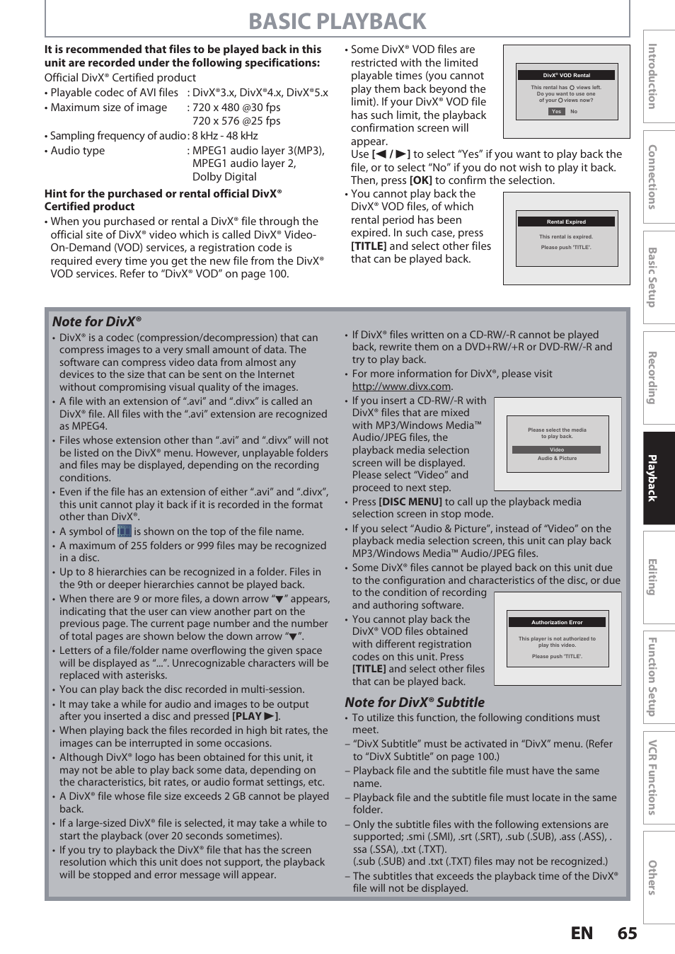 Basic playback, 65 en 65 en | Philips DVDR3545V User Manual | Page 65 / 116
