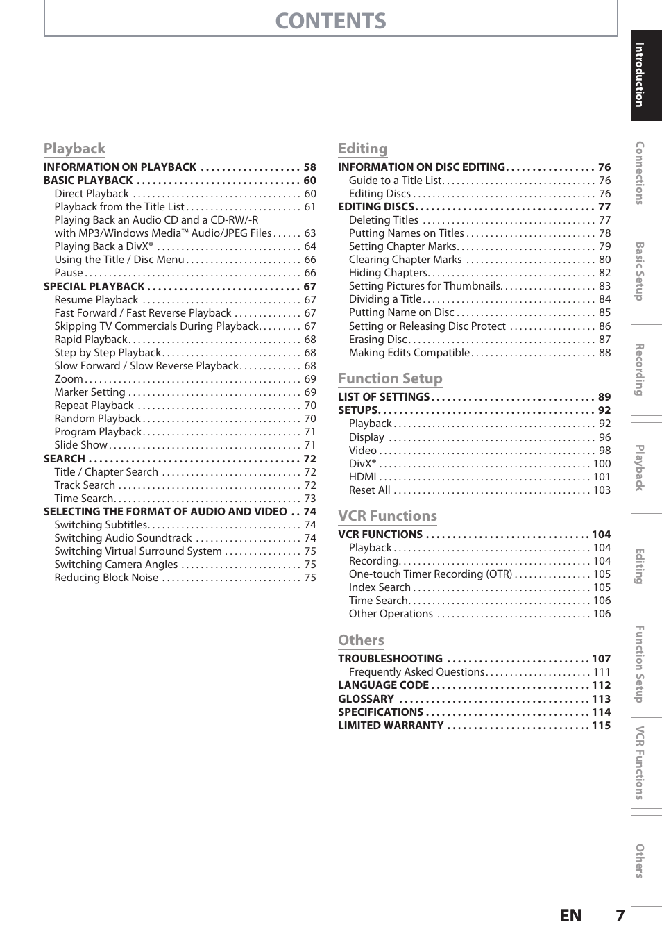 Philips DVDR3545V User Manual | Page 7 / 116