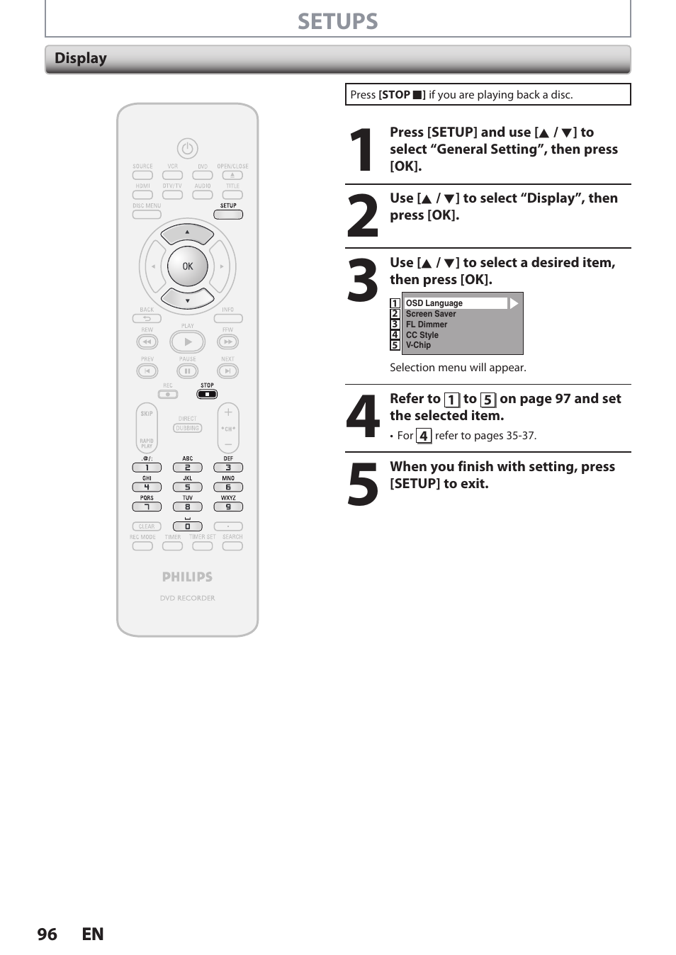Philips DVDR3545V User Manual | Page 96 / 116