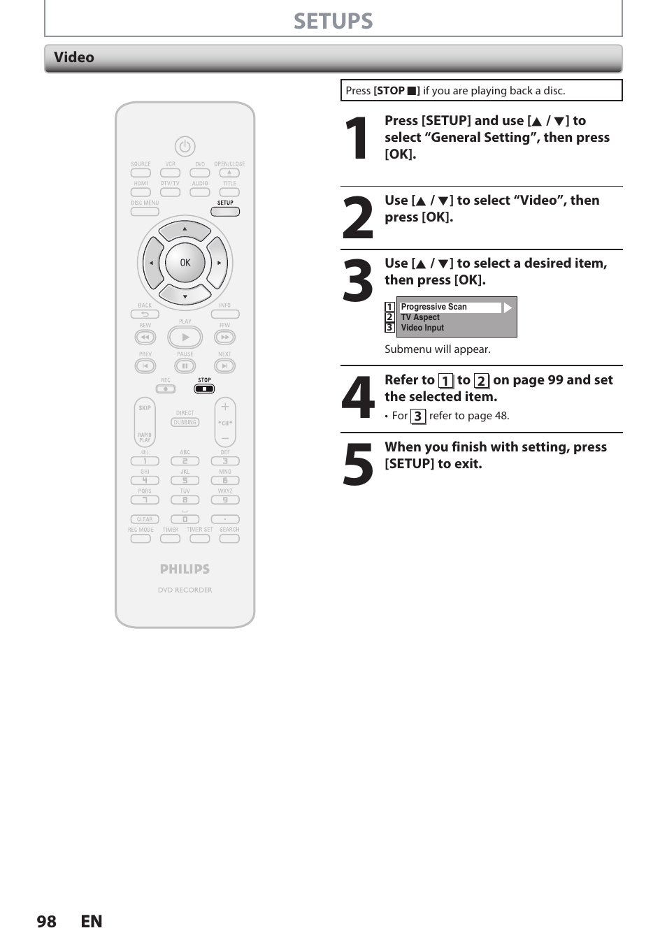 Philips DVDR3545V User Manual | Page 98 / 116