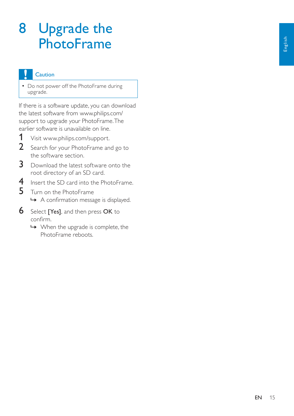 8 upgrade the photoframe | Philips SPF1137 User Manual | Page 16 / 20