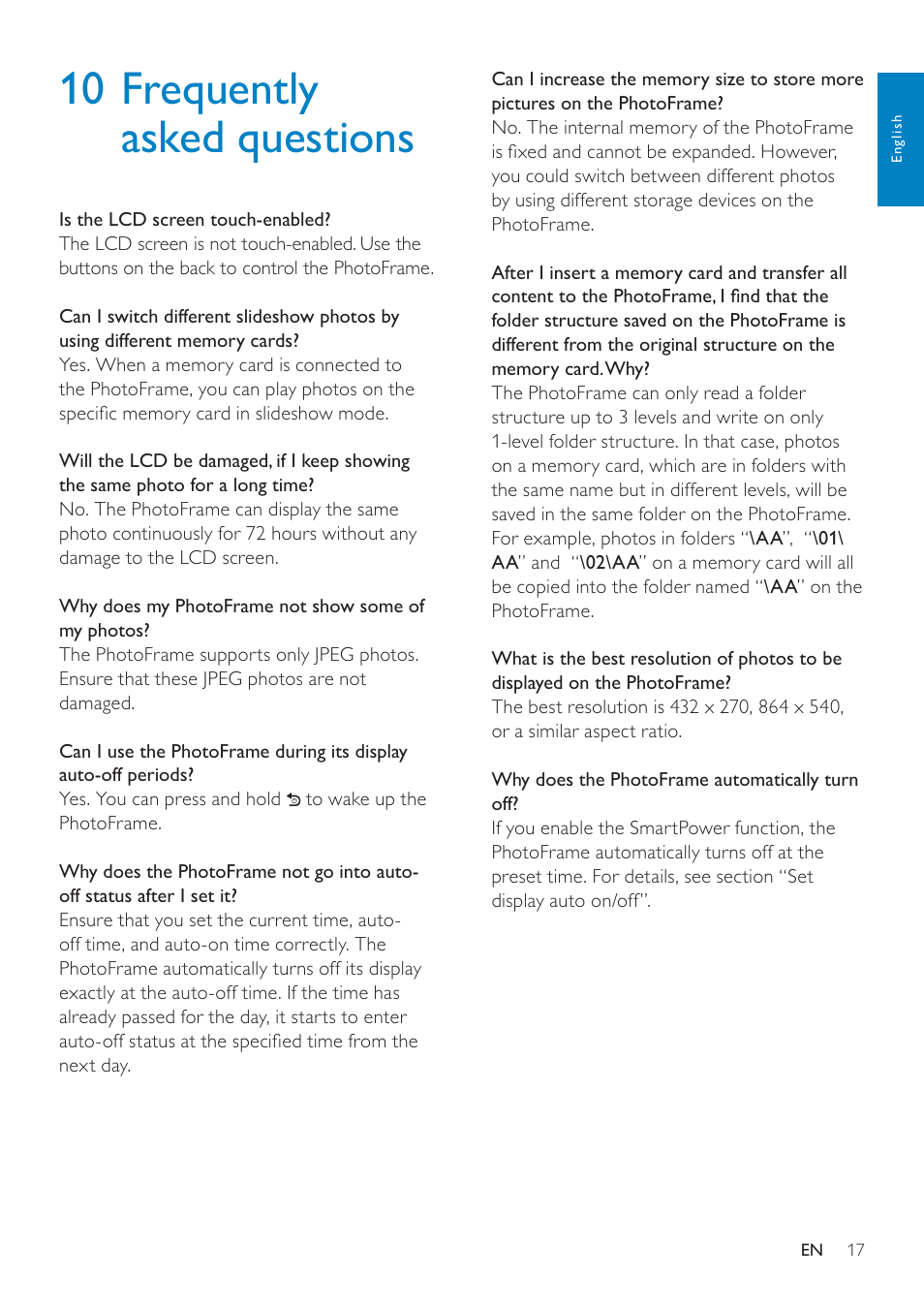 10 frequently asked questions | Philips SPF1137 User Manual | Page 18 / 20