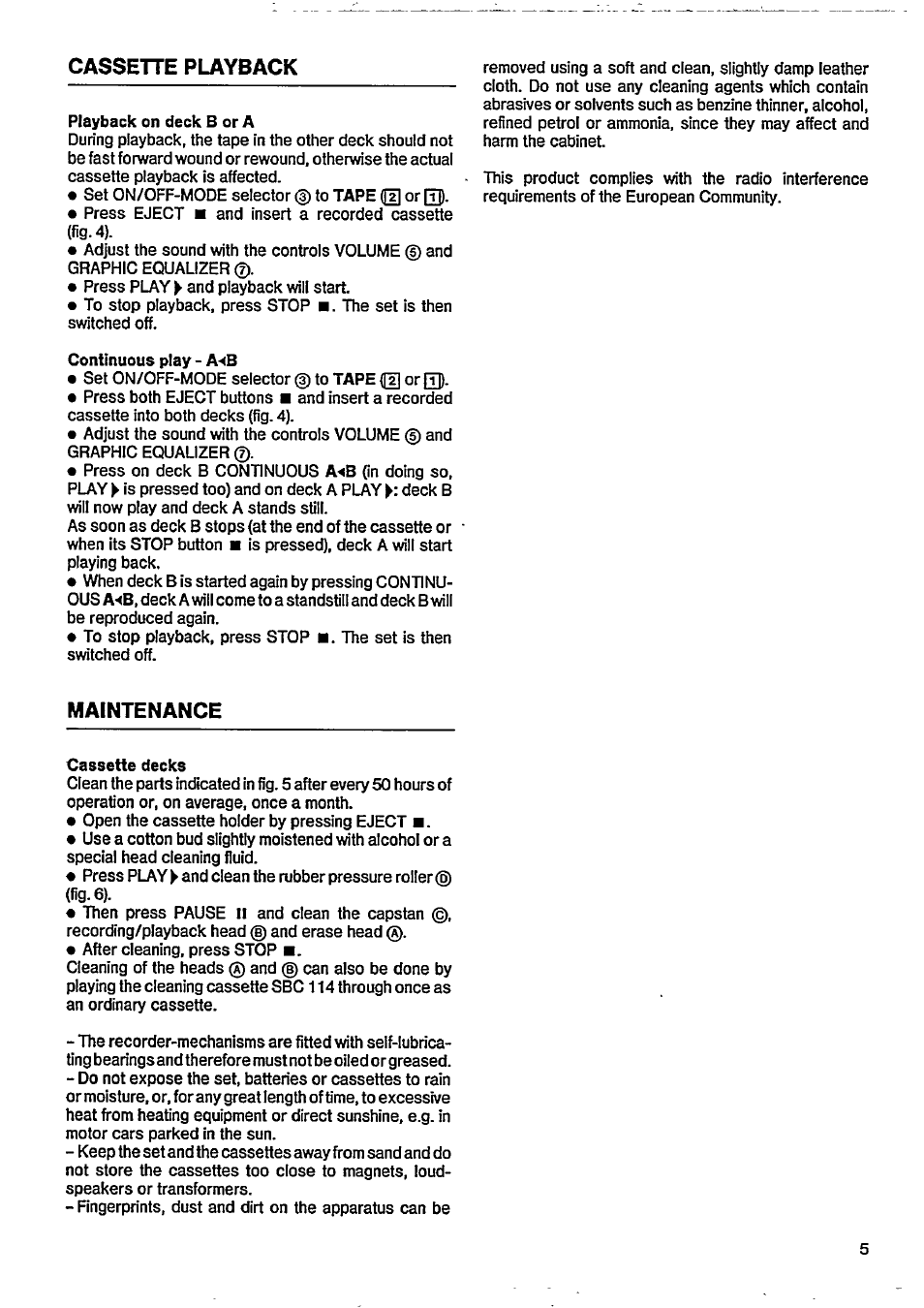 Cassette playback, Maintenance | Philips AW 7792 User Manual | Page 5 / 9