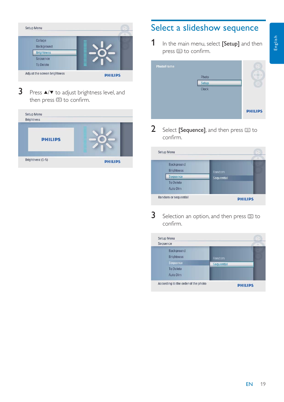 Select a slideshow sequence 1 | Philips SPF1027/05 User Manual | Page 20 / 28