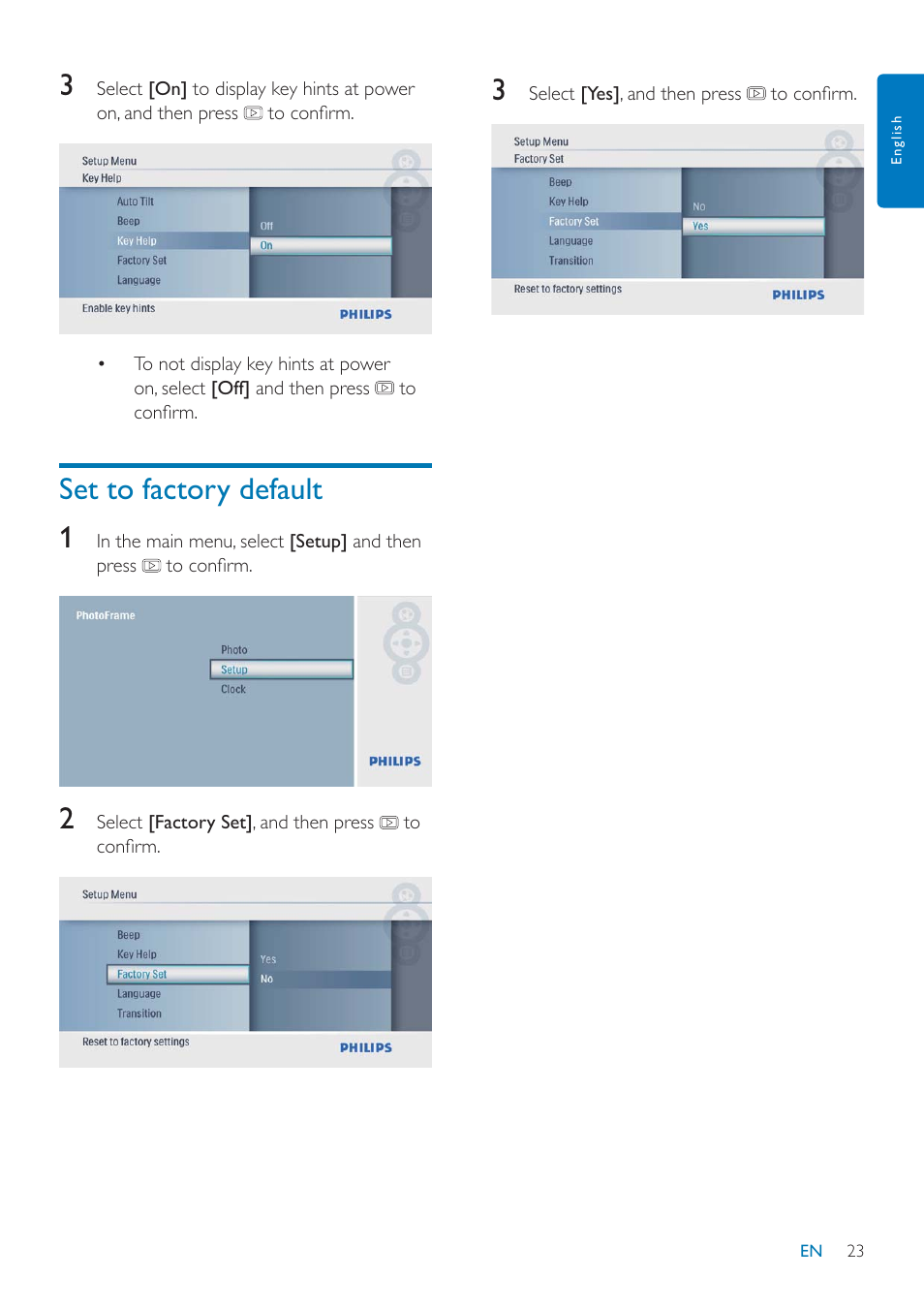 Set to factory default 1 | Philips SPF1027/05 User Manual | Page 24 / 28